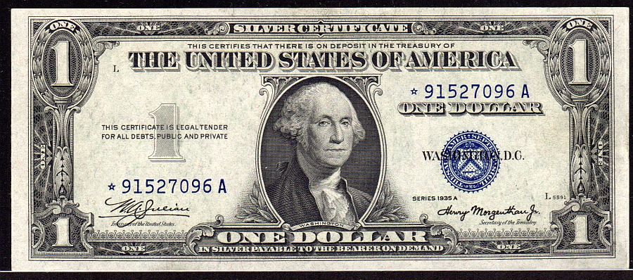 Fr.1608, 1935A $1 Star Silver Certificate, A Block, Choice/GemCU, *91527096A